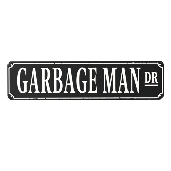 Metal Wall Decor Sign "Garbage Man Dr" Street Style, 4x16 Inch, Vintage Iron Plaque for Indoor/Outdoor Use, Rustic Weather Resistant Design, Easy Hanging Decor