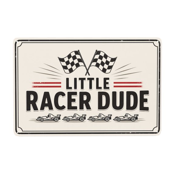 Metal Wall Decor Sign Racing Theme "Little Racer Dude" 8x12 Inch - Vintage Style Iron Decoration with Pre-Drilled Holes for Easy Hanging - Indoor/Outdoor Weather Resistant Home Decor
