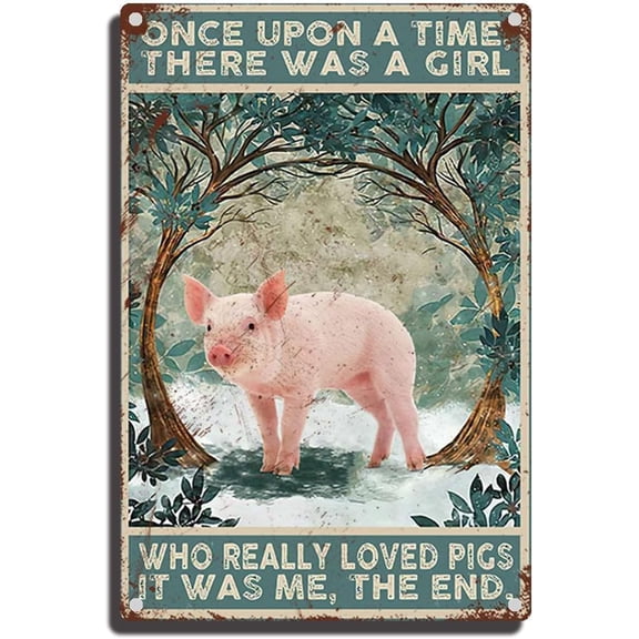 Metal Wall Decor Sign With Pig Design 8x12 Inch for Garden Bar Restaurant Cafe