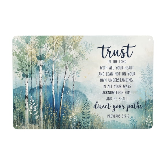 Metal Wall Decor Sign with Inspirational Quote and Trees Design, 8x12 Inch