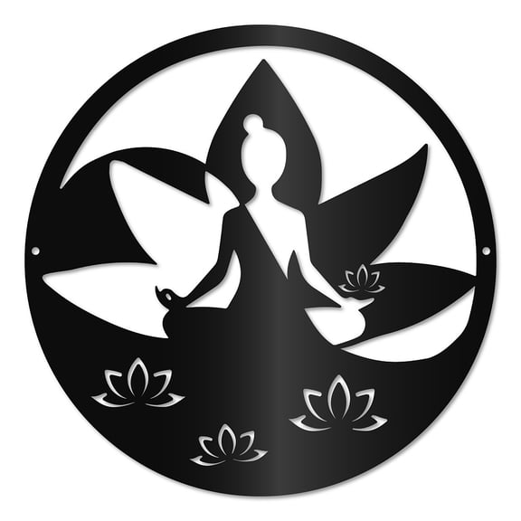 Metal Wall Decor Zen Spiritual Meditation Wall Art Lotus Black Silhouette Hanging Wall Sculptures Artwork for Indoor Outdoor Bedroom Living Room Home Office Decor 11.8x11.8Inch