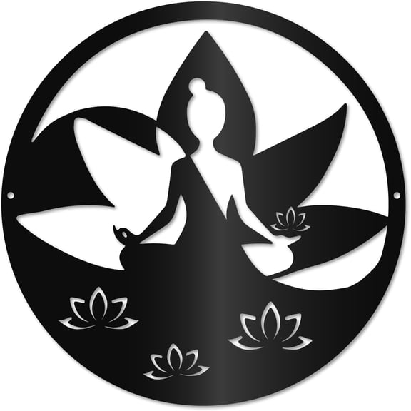Metal Wall Decor Zen Spiritual Meditation Wall Art Lotus Black Silhouette Hanging Wall Sculptures Artwork for DIY