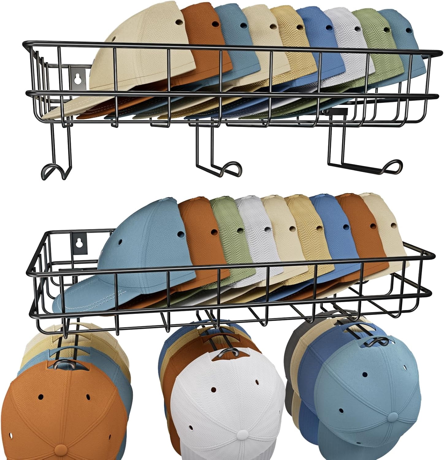 Weatherproof Hat Rack Metal Wall Hat Racks with Multiple Hooks, Hat Organizer for Baseball ...