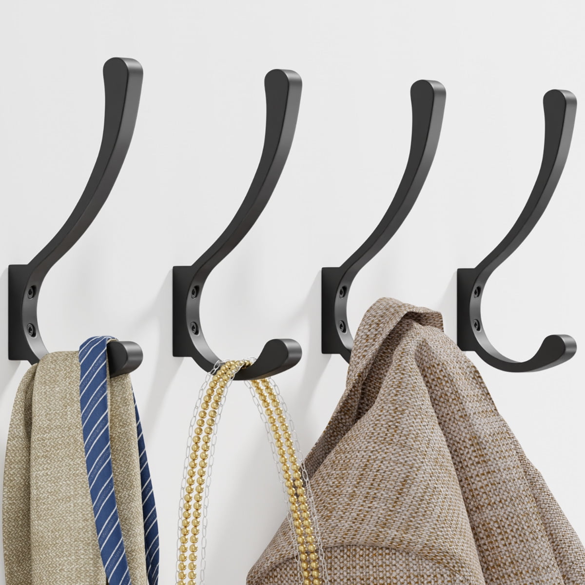 NIFFGAFF Metal Wall Hooks Screw In 4 Packs Large Heavy Duty Mount for Hanging Coats Backpacks Handbags Bags Wall Mounted Hanger Set Includes