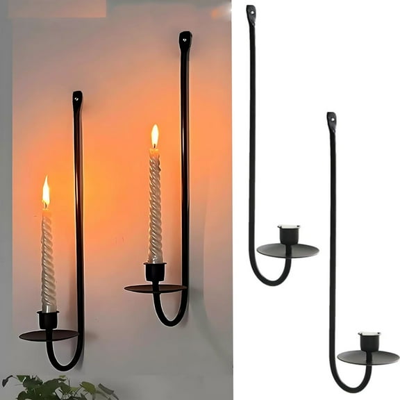 Metal Wall Lamps, Gaqring Modern Iron Farmhouse Wall Sconces, 2 Sets Matte Black Wrought Iron Candle Holders for Living Room Fireplace Wedding Decor
