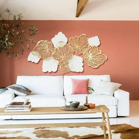 Metal Wall Leaves Decor, 52 Inch Modern Metal Art Leaf Wall Sculptures, Wall Hanging Artwork Leaves Dimensional Decoration for Living Room Bedroom