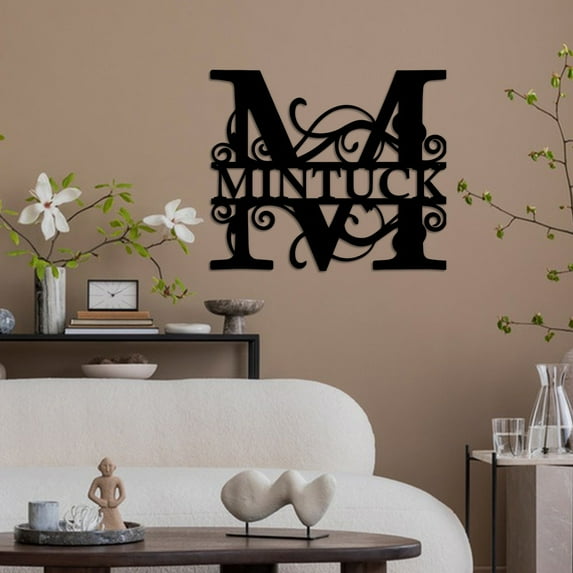 Metal Wall Letter Sign Decor | Black Iron Monogram Art, Custom Surname Initial, 25x25cm Durable Powder Coated, Indoor Outdoor Home Accent, Easy Install Gift