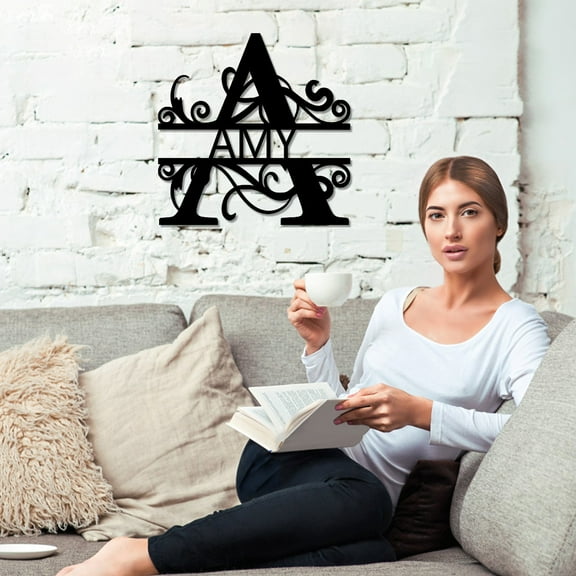 Metal Wall Letter Sign Decor | Black Iron Monogram Art, Custom Surname Initial, 25x25cm Durable Powder Coated, Indoor Outdoor Home Accent, Easy Install Gift
