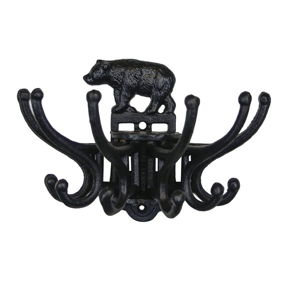 Metal Wall Mount Black Bear Coat Hook 6 Key Hooks Hat Rack Rustic Clothes Hanger Cabin Home Decor