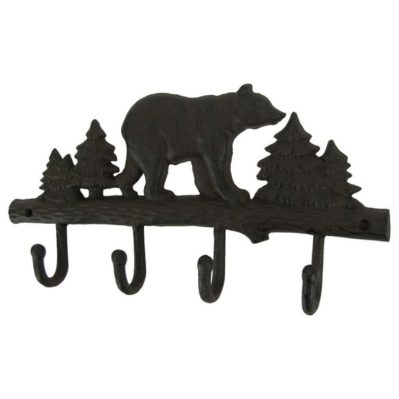 Metal Wall Mount Black Bear Hook 4 Hooks Key Ring Organizer/Hat Holder/Coat Rack