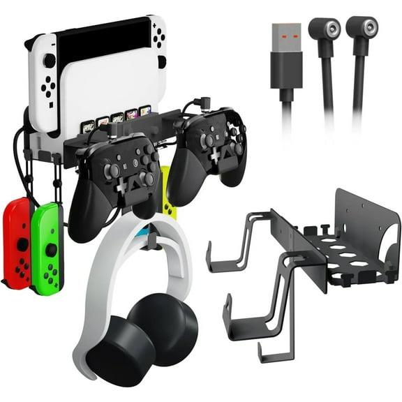 Metal Wall Mount Bracket Kit for Nintendo Switch and OLED - Sturdy Vertical Hanging Stand, Space-Saving for Game Console-Black