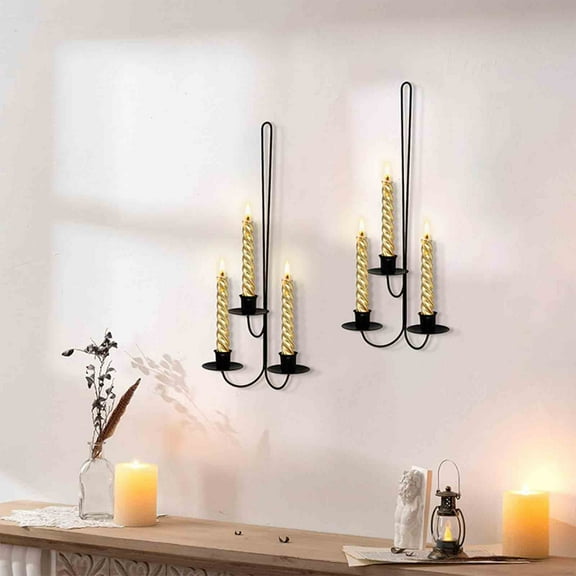 Metal Wall Mount Candle Holder - 16.53 Inch Solid Wrought Iron Sconce, Matte Black, Easy to Install with 1 Screw for Farmhouse, Living Room, Wedding, Fireplace Decor Black