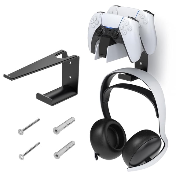 Metal Wall Mount for PS5 DualSense Charging Station - Sturdy Space-Saving Dock Bracket with Headphone Hanger Compatible with PlayStation 5 Controllers