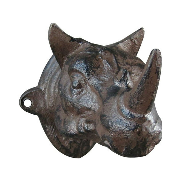 Cast Iron Wall Mount Rhino Head Single Hook Keyring Holder Key Hanger Hat Rack Cast Iron Wall Mount Rhino Head Single Hook Keyring Holder Key Hanger Hat Rack