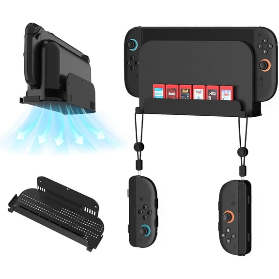 Metal Wall Mount for Switch 2 Console 2025, Joy-Con, Game Cards - Space-Saving Dock with Cooling Vent Design & Easy Installation All-in-One Wall Holder