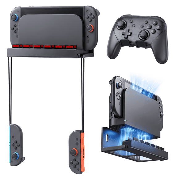 Metal Wall Mount for Nintendo Switch 2 (Mount Behind TV) –Switch 2 Organizer Shelf Stand with 6 Game Card Slots with Joycon Hanger Brackets