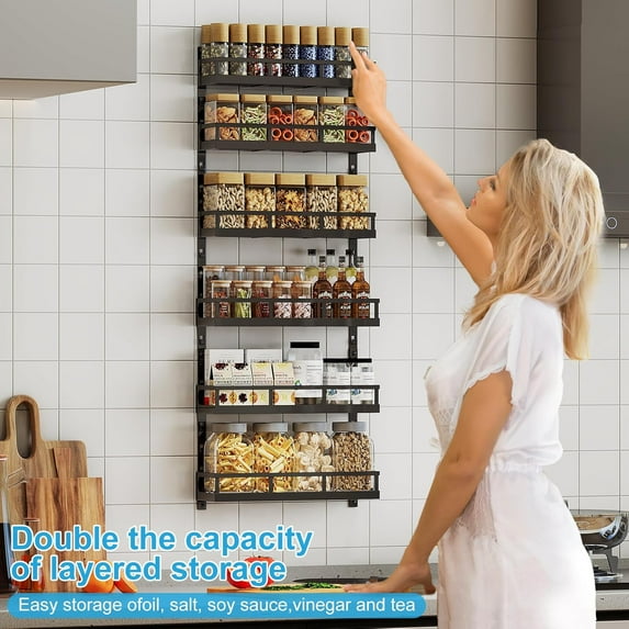 Metal Wall-Mounted 6-Tier Spice Rack & Organizer