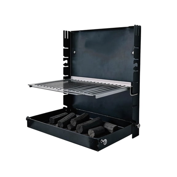 Metal Wall Mounted Charcoal BBQ Grill with Folding Cooking Rack for Outdoor Backyard Grilling