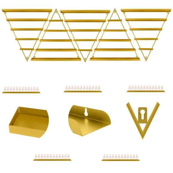 Metal Wall Mounted Nail Polish Rack, 5 Layer Triangular Cosmetic Display Shelf, Lipstick Perfume Essential Oil Storage Rack, Gold Storage Lipstick Perfume Holder for Spa Nail Salon Indoor