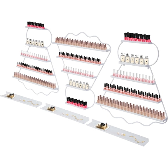 Metal Wall Mounted Nail Polish Storage Racks 5 Tiers White Display Rack Cosmetic Display Case Lipstick Perfume Wall Shelf for Home Spa Nail Salon Shop