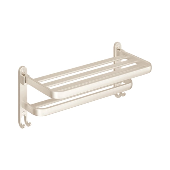 Metal Wall Mounted Towel Rack, No Drill Required Bathroom Towel Holder, Foldable Double Rod Shelf for Bathroom, Rust Resistant Bathroom Organizer, Space Saving Storage Solution for Home