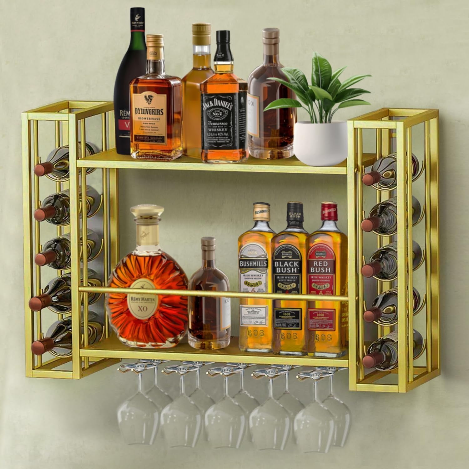 Bottle Holder Floating Wall Wine Rack Bar Unit Floating Shelves Wall-Mounted Wine Racks Inverted Wine Glass Rack  Multifunctional Iron Bottle Holder Simple Hanging Goblet Rack With  Partitions