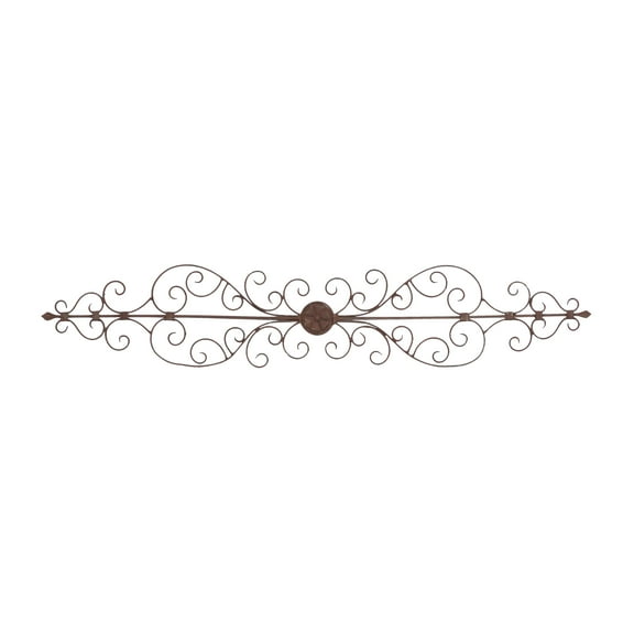 DecMode Rustic Brown Metal Scroll Long Slim Home Wall Plaque Decor, 44" x 8"