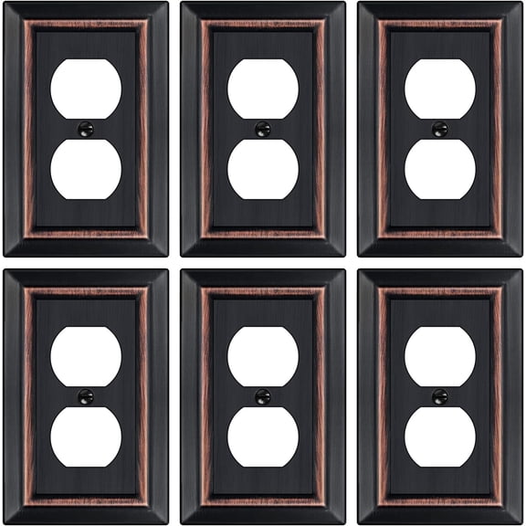 Metal Wall Plate for Electrical Outlets, Decorative Aged Bronze Switch Plates Outlet Cover, Light Switch Cover Plate, 1-Gang Wall Plates (Duplex Outlet, 6 Pack)