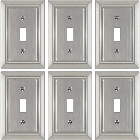Metal Wall Plate for Electrical Outlets, Decorative Brushed Nickel Switch Plates Outlet Cover, Light Switch Cover Plate, 1-Gang Wall Plates (Duplex Outlet, 6 Pack)