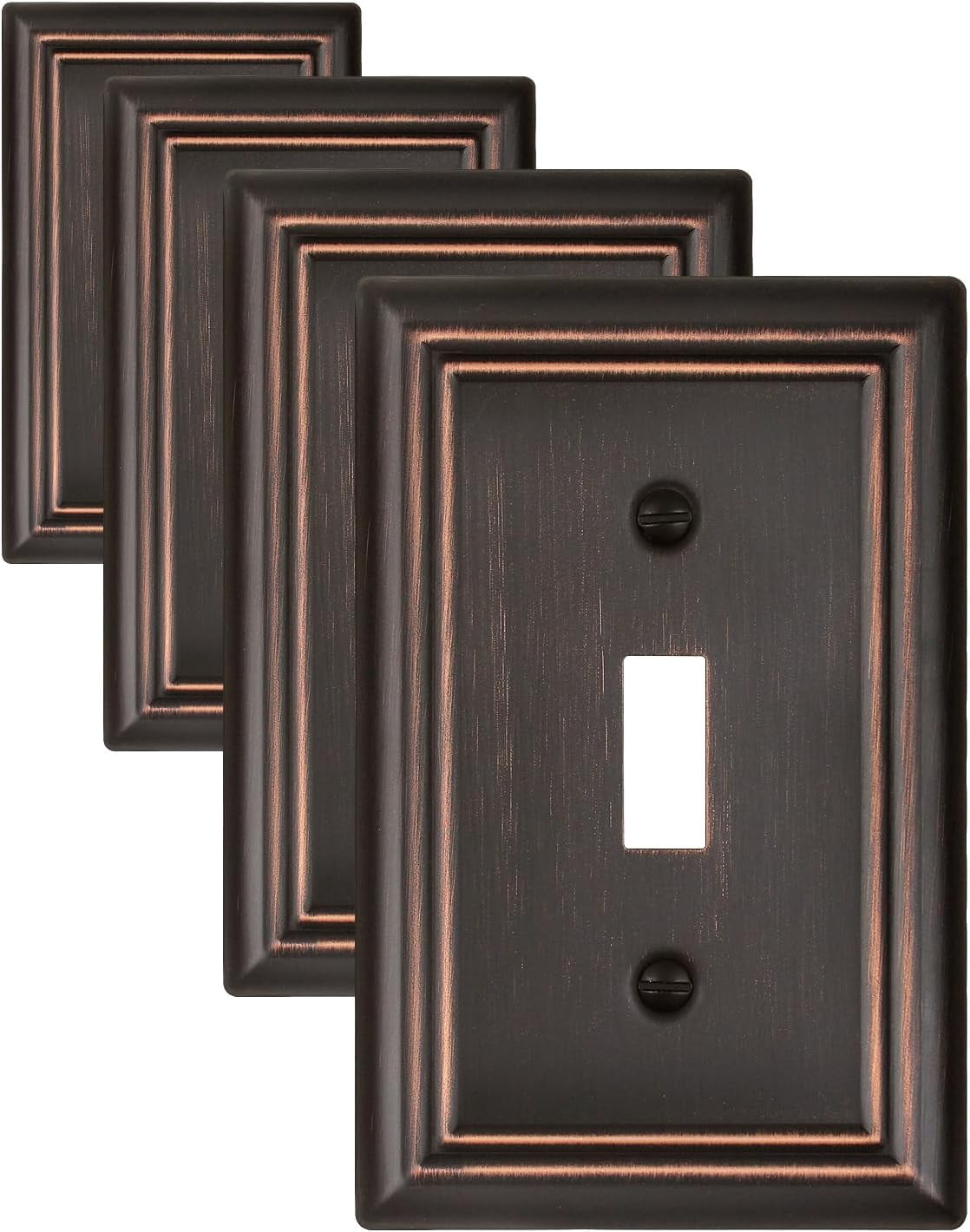 Metal Wall Plates, Decorative Switch Plates and Outlet Covers (Aged Bronze/1 Toggle 4 Pack)