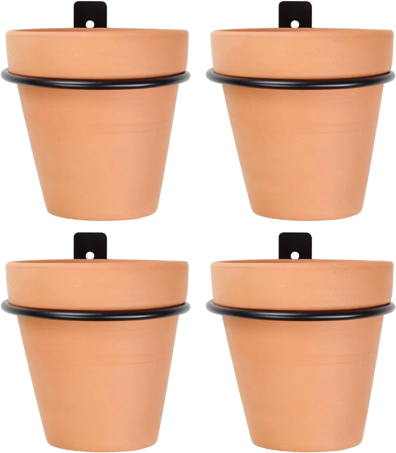 4-Inch Terracotta and Black Metal Wall Planters Set