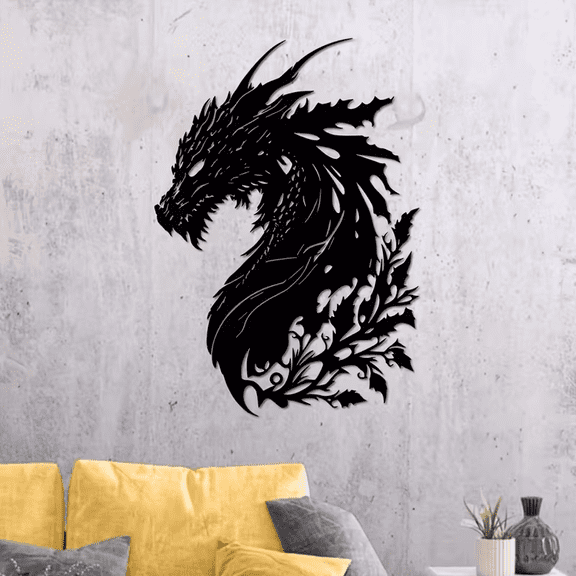 Metal Wall Sculpture Decorative Sign, Dragon Head Design, Iron Wall Decor for Home or Outdoor Use