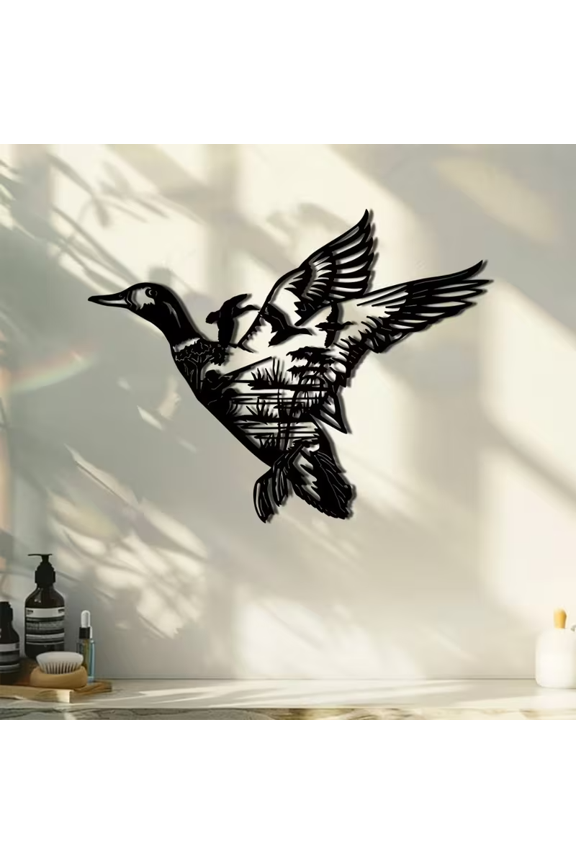 Metal Wall Sculpture Decorative Sign, Duck Hunting Scene Design, Indoor Outdoor Decor