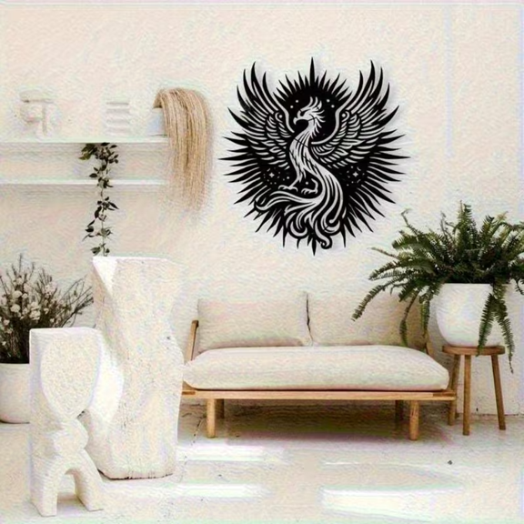 Metal Wall Sculpture Decorative Sign, Phoenix Design, Iron Wall Decor for Home or Office