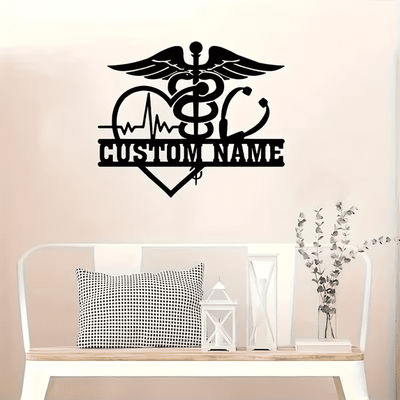 Metal Wall Sculpture with Snake and Stethoscope Design, Modern Indoor Decorative Wall Art