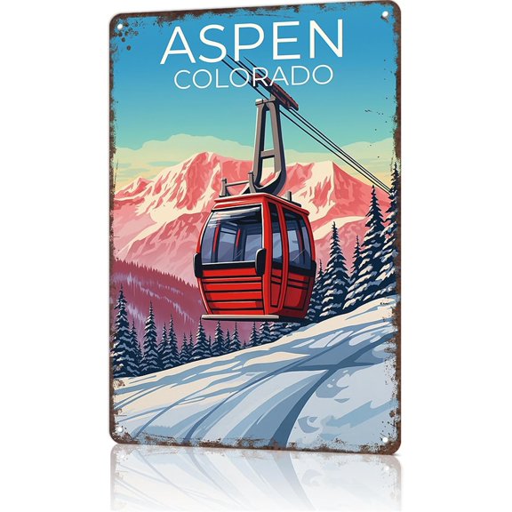 Metal Wall Sign Aspen Ski Gondola Retro Mountain Decor 8x12 Inch