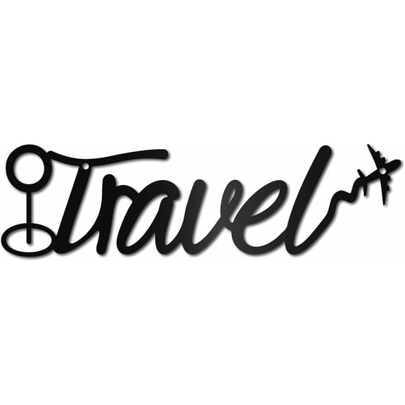 Metal Wall Sign Black Word Wall Art Silhouette Hanging Decor Travel Word Iron Wire Wall Airplane Ornament for Traveler Farmhouse Gift 11.8 x 3.3 Inch Colorful