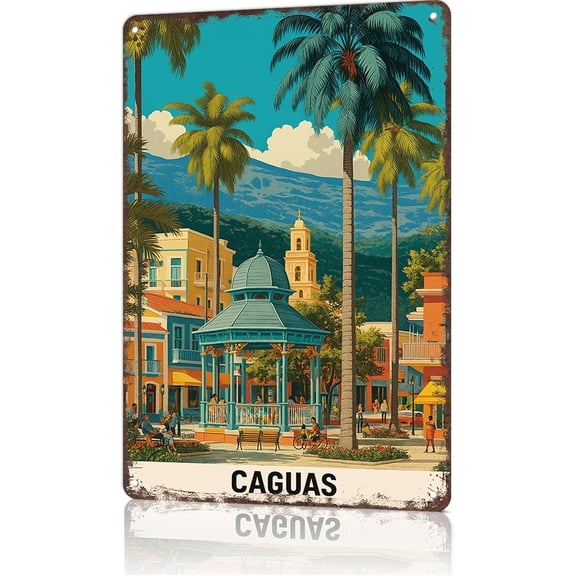 Metal Wall Sign Caguas Puerto Rico Mountain Culture Tin Poster for Home Office Bedroom 8x12 Inch