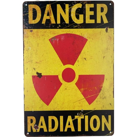 Metal Wall Sign Danger Radiation Warning 8 X 12 In. Rustic Style Print For Home Bar Garage Garden Man Cave 1 Pack