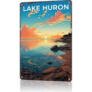 Metal Wall Sign Lake Huron Great Lakes Nature Poster Art Tin Plaque 8x12 Inch for Home Office Man Cave Decor
