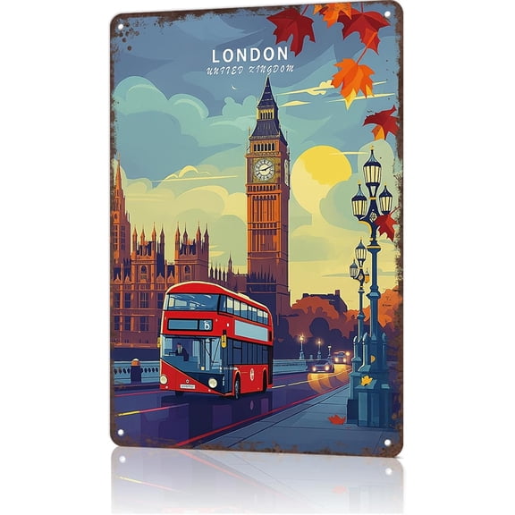 Metal Wall Sign London UK Aluminum Tin Art 8x12 Inch Home Bar Office Decor