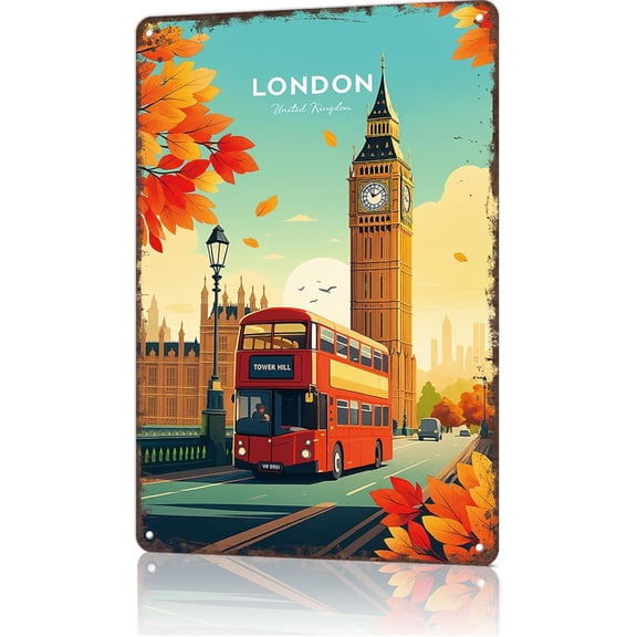 Metal Wall Sign London United Kingdom Big Ben Poster Art Tin Decor 8x12 Inch
