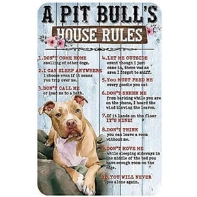 Metal Wall Sign Pitbull House Rules Vintage Retro Aluminum Tin Decor for Kitchen Home Office Bar Cafe 8 x 12 Inches