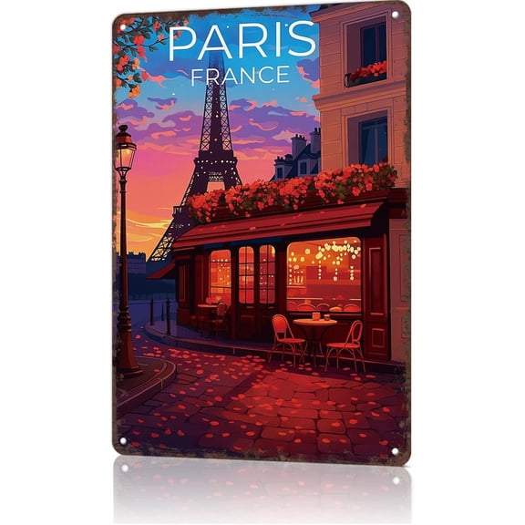 Metal Wall Sign Romantic Paris Eiffel Tower Tin Poster 8x12 Inch for Home Office Man Cave Decor