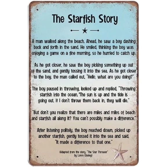 Metal Wall Sign The Starfish Story Beach Coastal Vintage Plaque Poster Wall Art for Bar Kitchen Garden Bathroom Home Decor 8x12 Inch