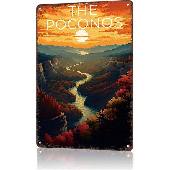 Metal Wall Sign With Poconos Pennsylvania Forest Design Rustic Tin Poster Home Office Decor 8x12 Inch
