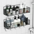 thumbnail image 1 of Metal Wall Storage Basket, 36x15x13cm, Black Iron Mesh Organizer for Kitchen, Bathroom, Shower, Countertop - Hanging Sundries Rack with Bottom Hooks, 1 Pack, 1 of 7