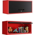 thumbnail image 1 of Metal Wall Storage Cabinet with Lock 1 Shelving Garage Storage Cabinet with Flip-Up Door Hanging Garage Cabinet for Kitchen Home Workshop,Assembly Required (Black Red, 13.7" H), 1 of 13