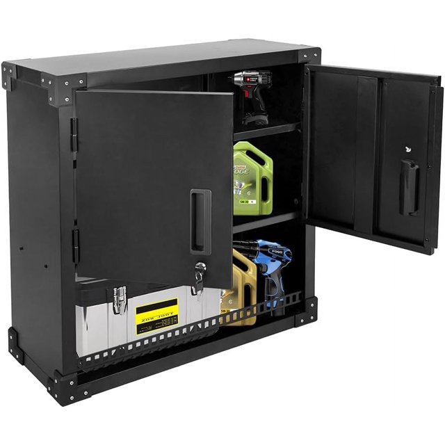 Metal Wall Storage with Lock, Steel Garage Tool Hanging