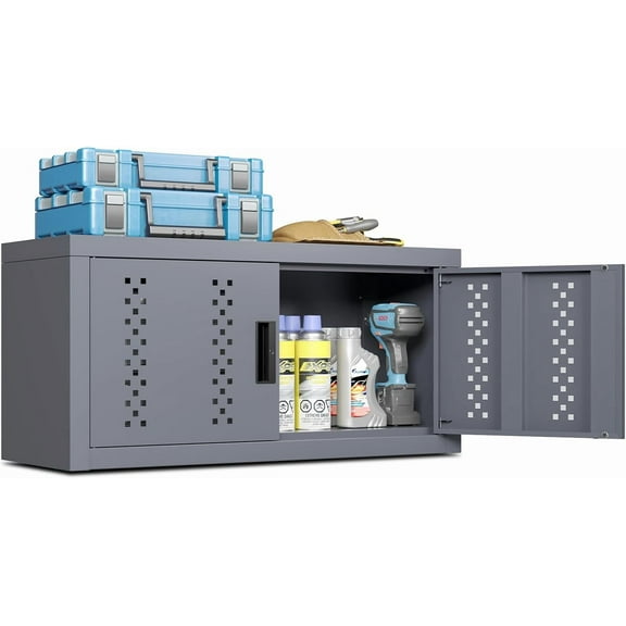 Metal Wall Storage Cabinet Steel Wall Mounted Garage Storage Cabinet with Doors for Basement Utility Room Warehouse Kitchen